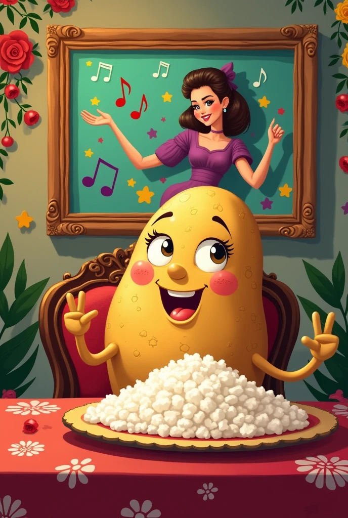 A potato with rice eating Angela Aguilar 