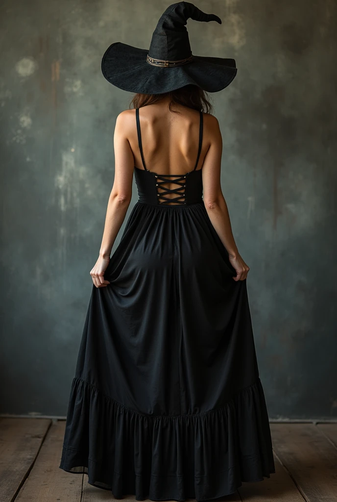 Sexy witch from behind lifting her skirt