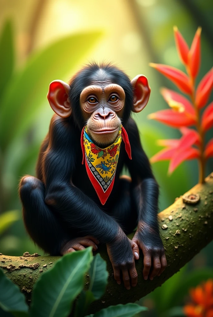 a chimpanzee with a handkerchief covering its mouth
