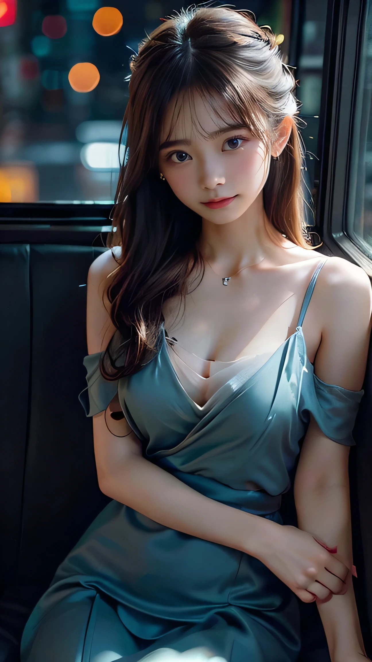 Highest quality,Realistic,masterpiece,detailed,High resolution,Cute , (shallow depth of field:1.4), Chiaroscuro Lighting Style, partially covered in shadow, epiCPhoto, night time, lights off))), dim light, (lens flare:.4), (cinematic bokeh:1.3), girl sleeping on a busy bus, bus, an exhausted girl sleeping on night bus, 24 year old woman, (sleeping, lying sideways), (((/leaning against window/))), (((/head resting on her shoulder/))), (sitting in bus seat), sitting, slutty evening gown, silk gown, green gown, ((gown falling off shoulder)), ((downblouse)), ((gown falling down)), (((breasts visible))), partial nudity, explicit, ((cute skirt)), soft body, night time, detailed textures, bokeh, (simple necklace:1.1), night lighting, ((half length shot)), (downblouse),(1girl, medium breasts), puffy nipples, loose clothes, front view looking down into shirt, nipple showing, nip slip, blonde hair, regal hairstyle, elegant updo,