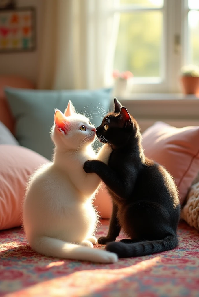 Two cats making a heart shape with their tails Cute and beautiful in every detail Cute room