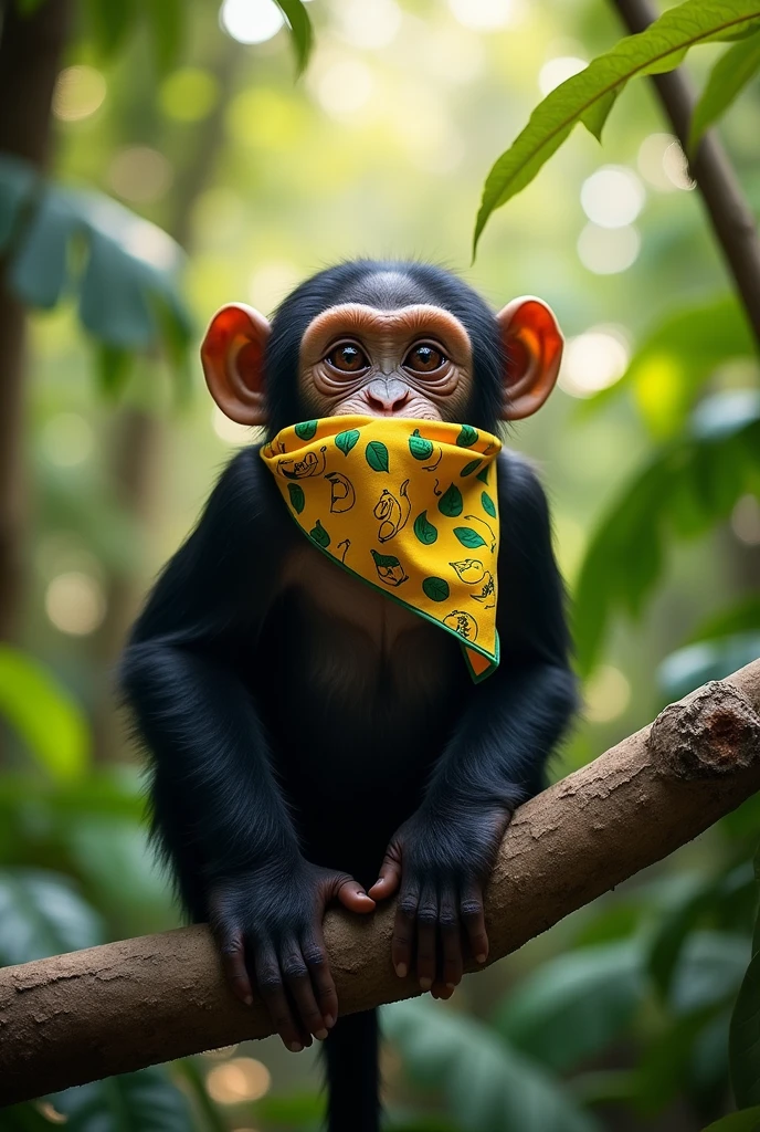 a chimpanzee with a handkerchief covering its entire mouth