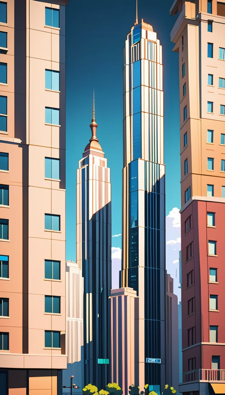 comic style skyscrapers, animated cartoon, cartoon