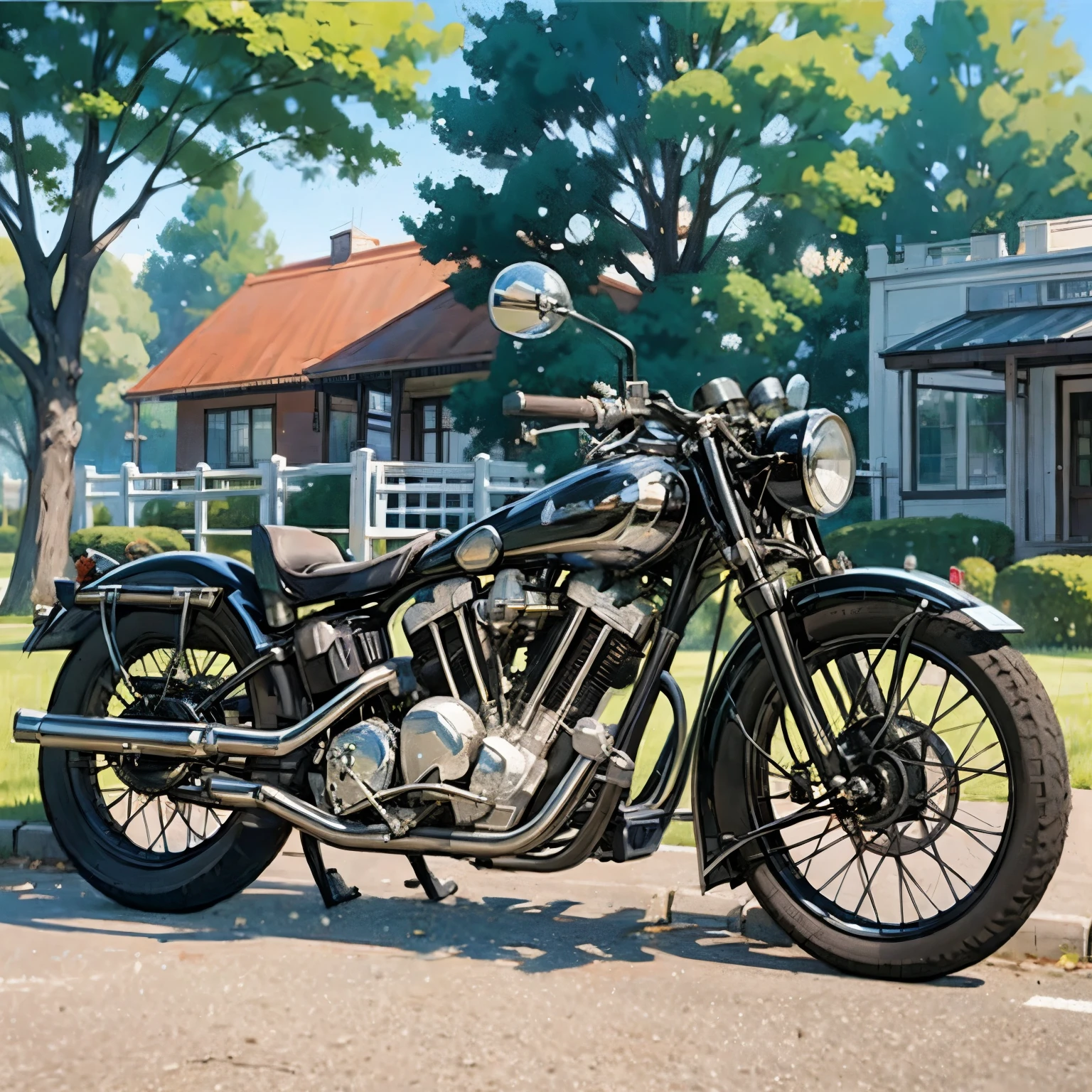(masterpiece, Highest quality:1.2), 1 bike, alone, No humans, From the right、