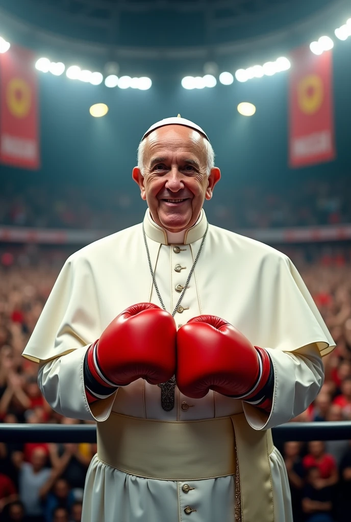 Pope Francis dressed in boxing gloves 