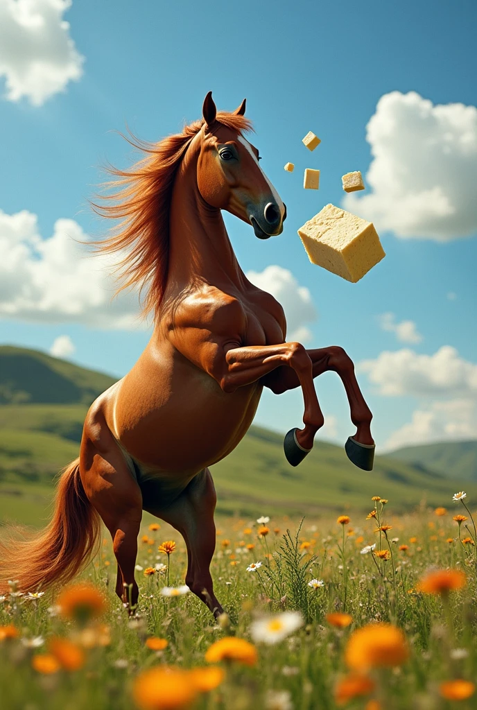 A horse recoils from a blow to its side。
Tofu in the face