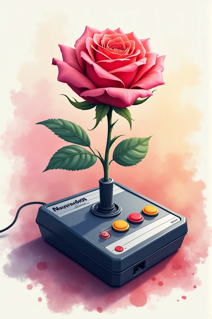 A joystick and rose drawing in watercolor 