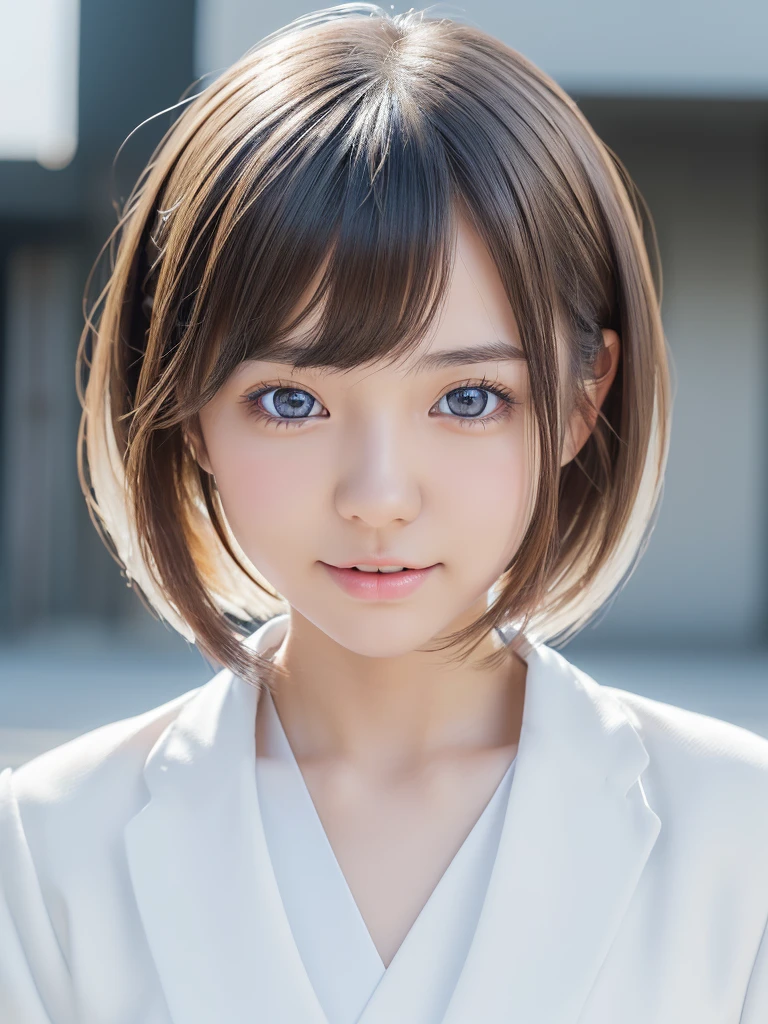 (A beautiful girl in a bright nordic setting, face lighting, realistic, cute, sexy, slim, extremely detailed eyes, droopy eyes,Attractive big shiny clear blue eyes, cutei eyes,beautiful eyes,charming eyes,extremely detailed face:1.5),(best quality:1.4), (ultra-detailed:1.2), (realistic:1.3),(ultra short hair:2.0),(fluffy hair,silver hair:1.25),(close-up of face,smiling:1.25), (japanese highschool white uniform:1.5),detailed skin, intricate details, high quality, detailed background, soft lighting, detailed clothing, natural pose, cinematic lighting, volumetric lighting, digital art, photorealistic, vibrant colors, sharp focus, hyper detailed,Highres fix