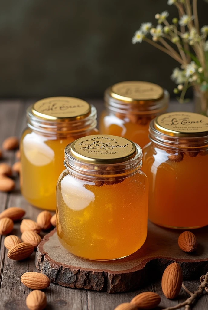 Let the unitization and cubing of honey with almonds in 250 ml glass jars be clearly visible. (12 per box)
