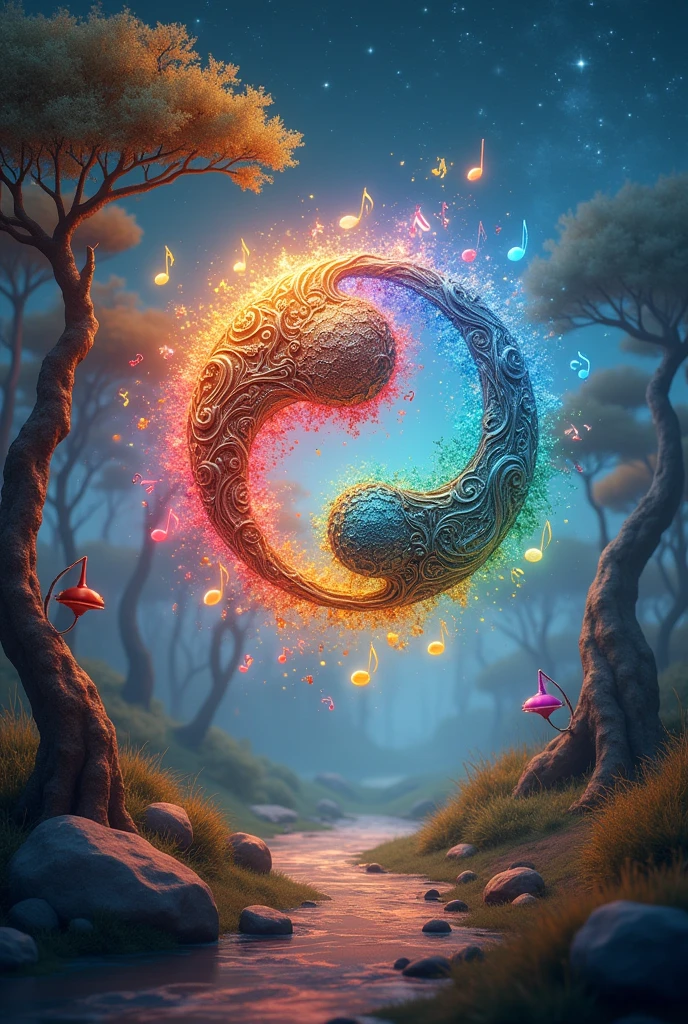 Fantasy musical notes, ying yang