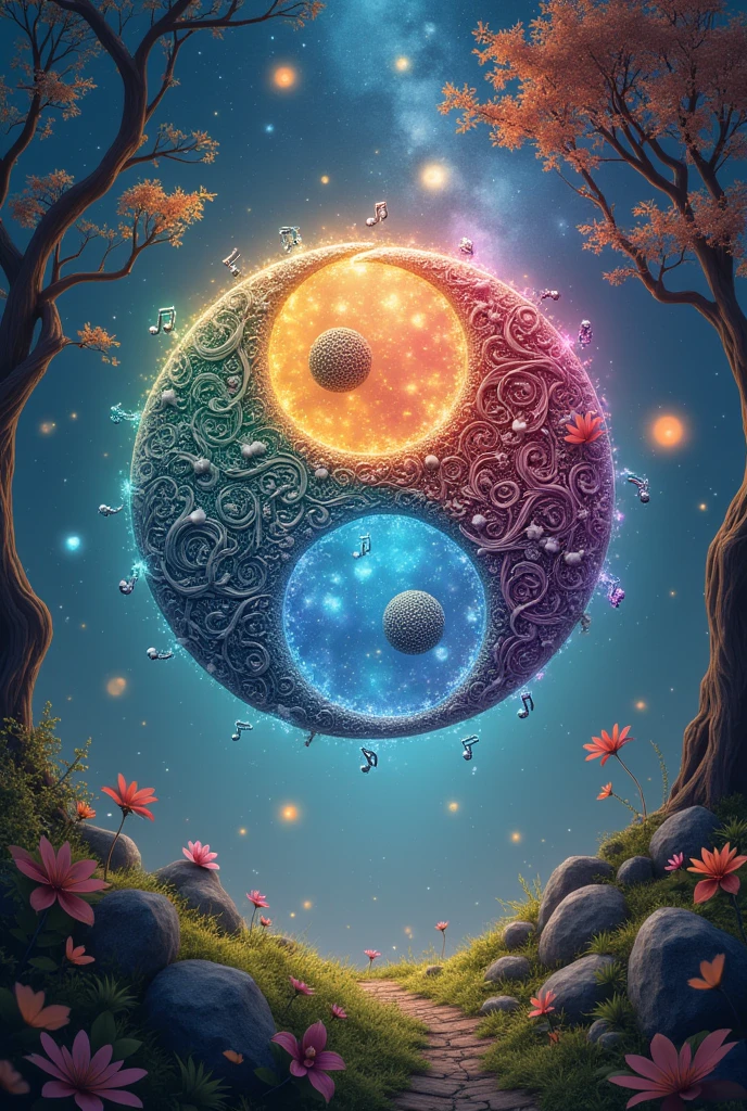 Fantasy musical notes, ying yang