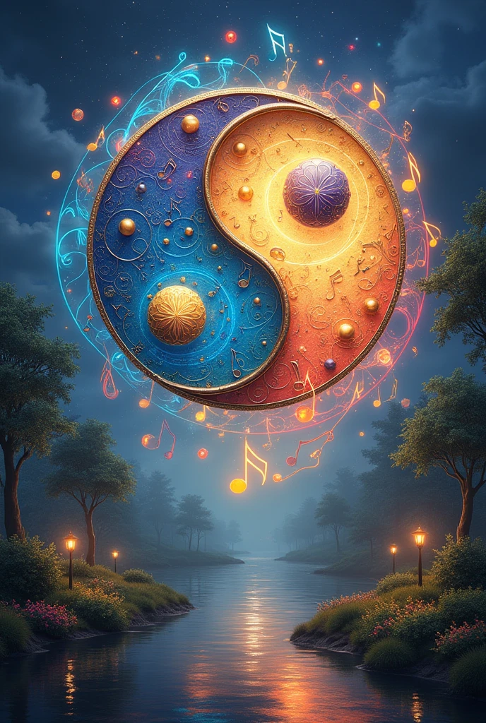 Fantasy musical notes, ying yang