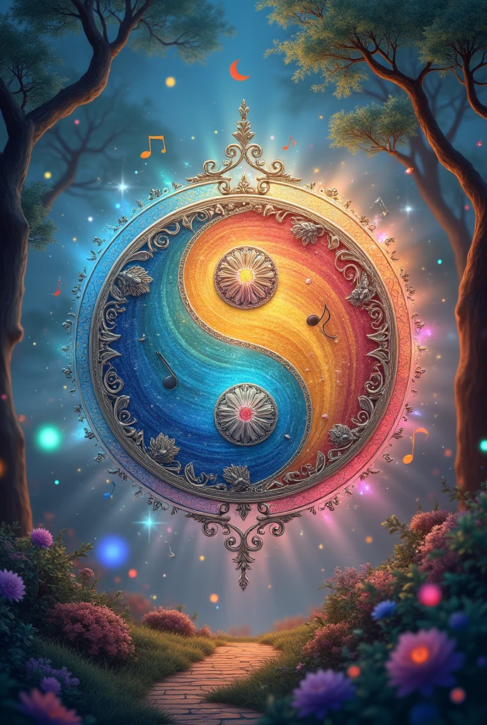 Fantasy musical notes, ying yang
