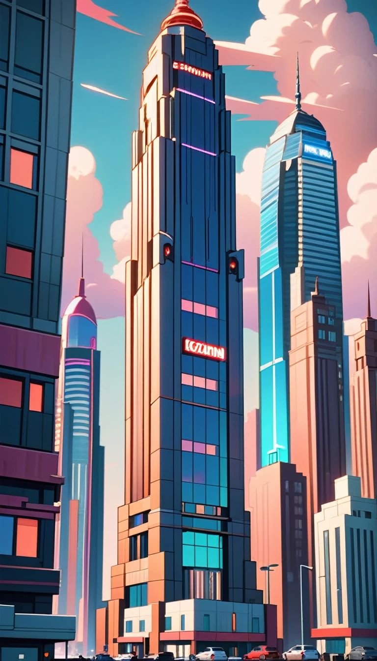 comic style skyscrapers, animated cartoon, cartoon