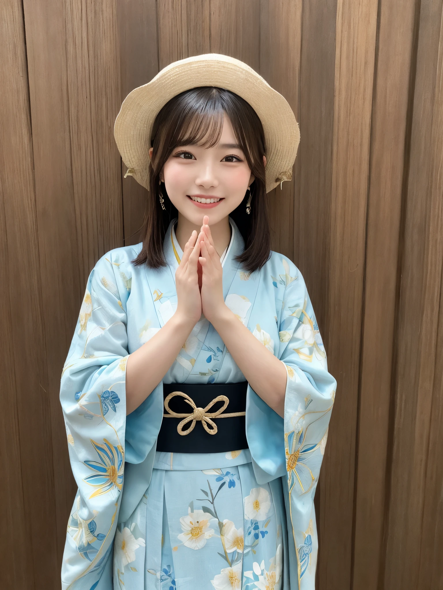 1girl, solo, highres, best_quality, masterpiece, detailed_background, intricate_details, beautiful, okinawa, shurijo_castle, historical, traditional_clothes, kimono, summer_clothes, smile, looking_at_viewer, dynamic_pose, natural_pose, candid, happy