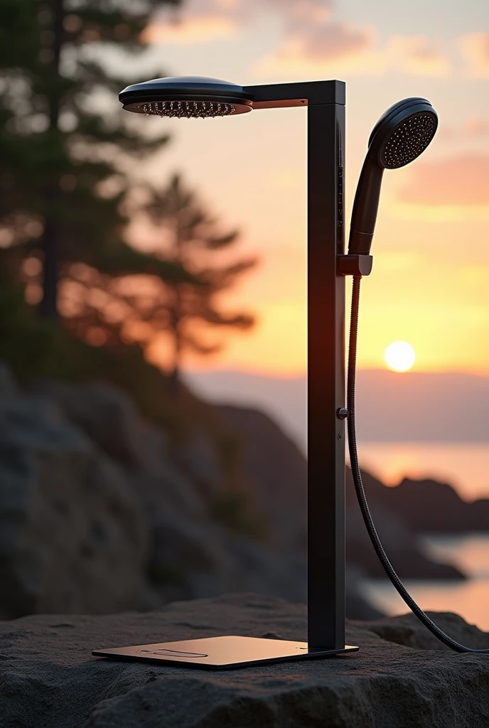 a portable shower heater with a shower head with simple n high end design