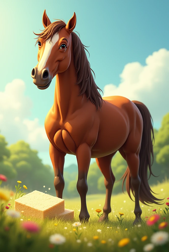 A horse hit by tofu on its side。
