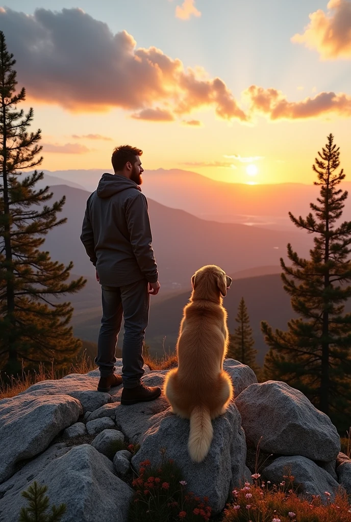 Man with dog on the mountain