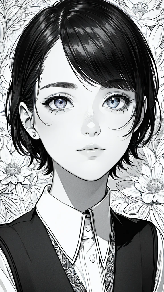 (hyperrealistic), (8K), (extremely detailed), (best illustration), (beautiful detailed eyes), (best quality), (ultra-detailed), (masterpiece), (wallpaper), (detailed face), solo, (school uniform:1.3), looking at the audience, exquisite details, short hair, black hair, closed mouth, bangs,