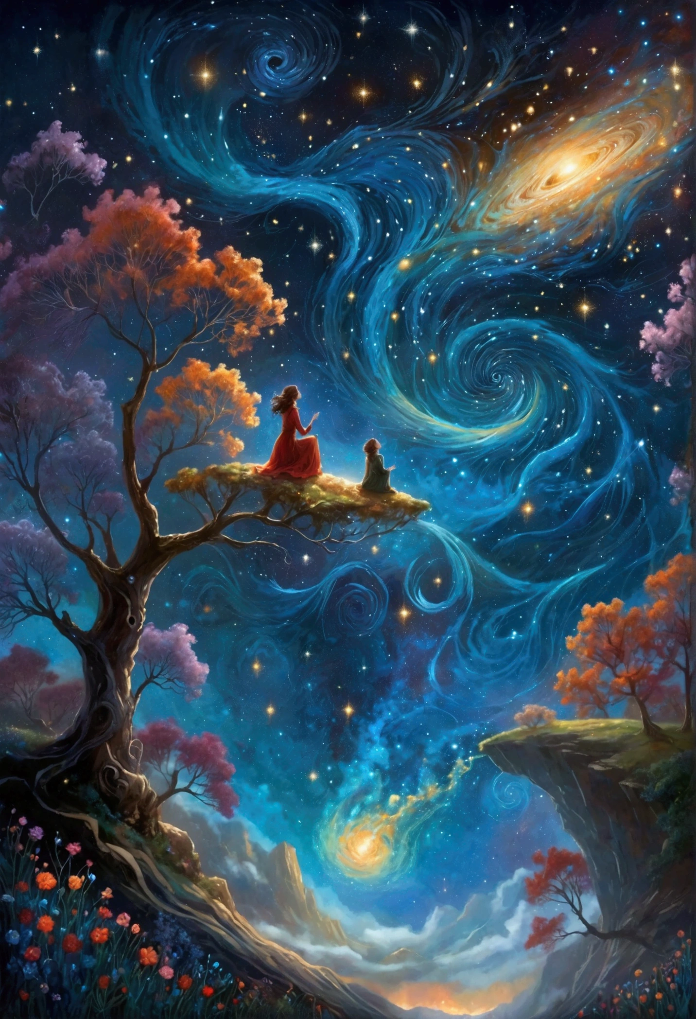 A captivating night sky filled with swirling galaxies and shimmering stars, all inspired by the intoxicating memories of the eyes of someone dearly loved.