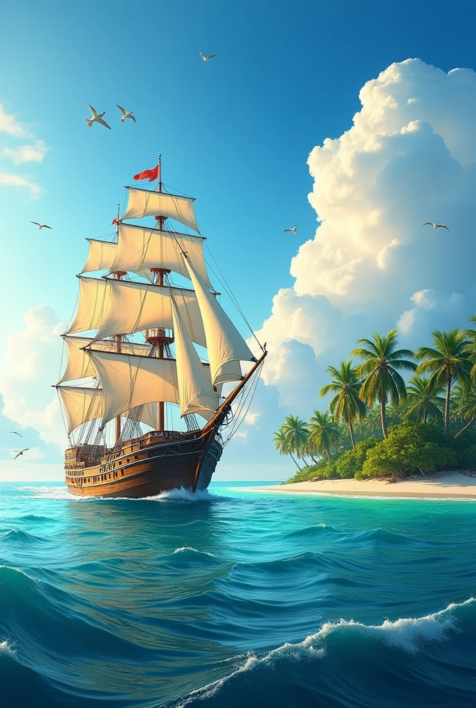 large ship near an island