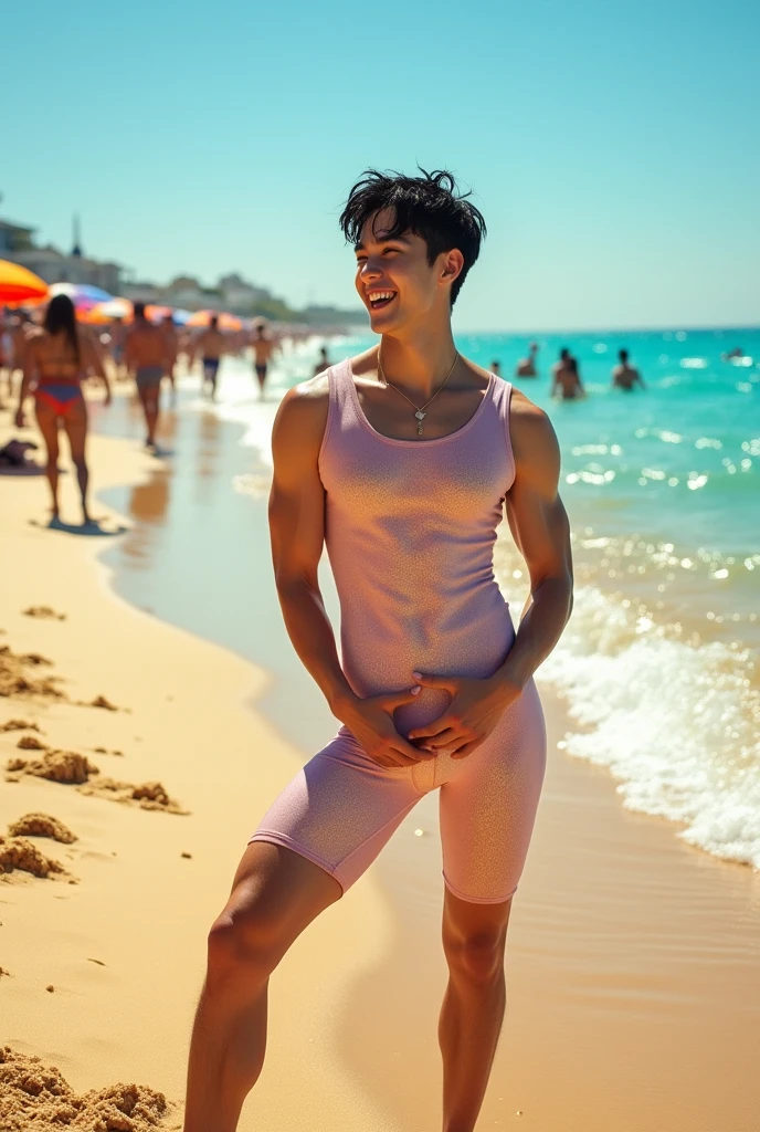 Jungkook of BTS wearing lycra in a beach 