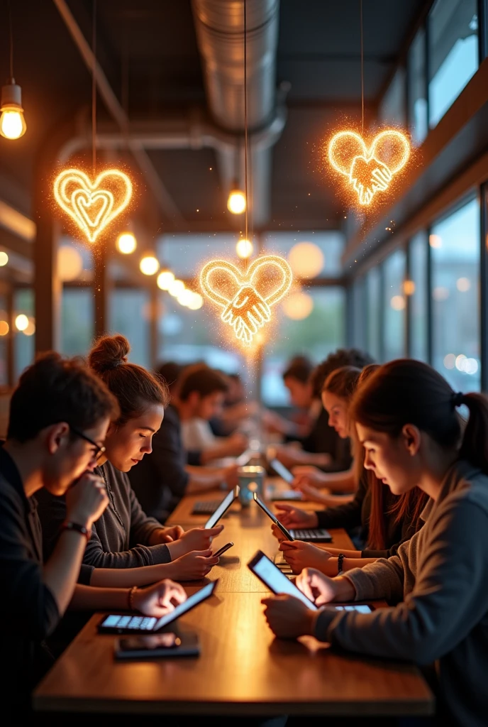 People using devices surrounded by symbols of value such as honesty, respect and empathy