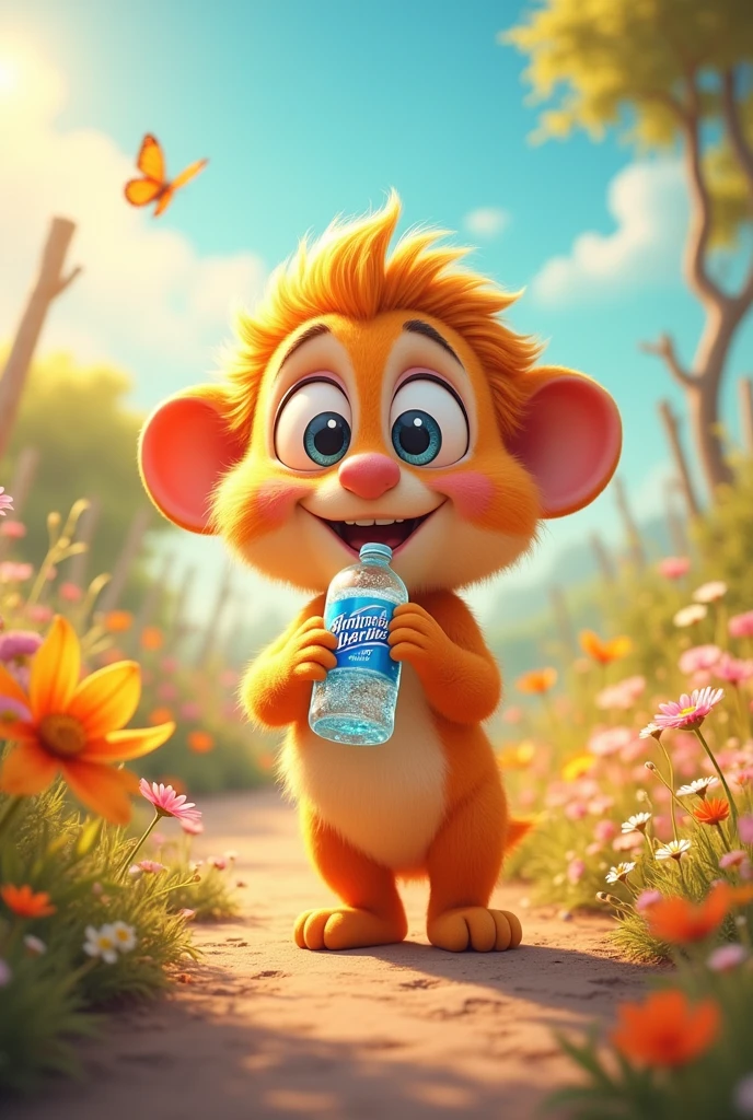 Colorful animation character emotion joy drinking mineral water