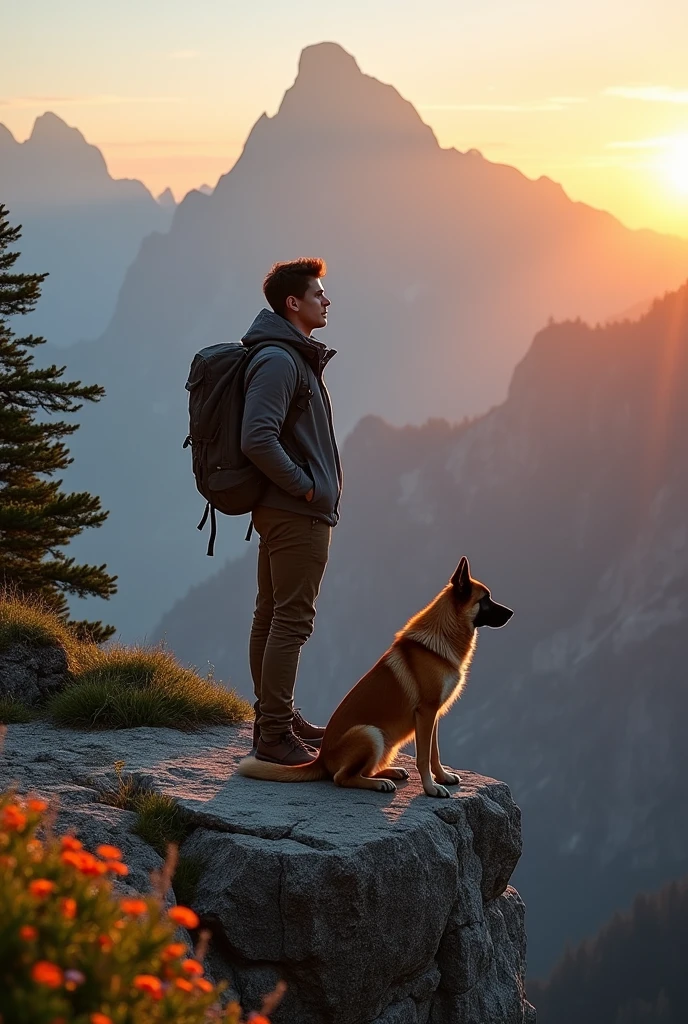 Young man with churon dog in the mountains


 

