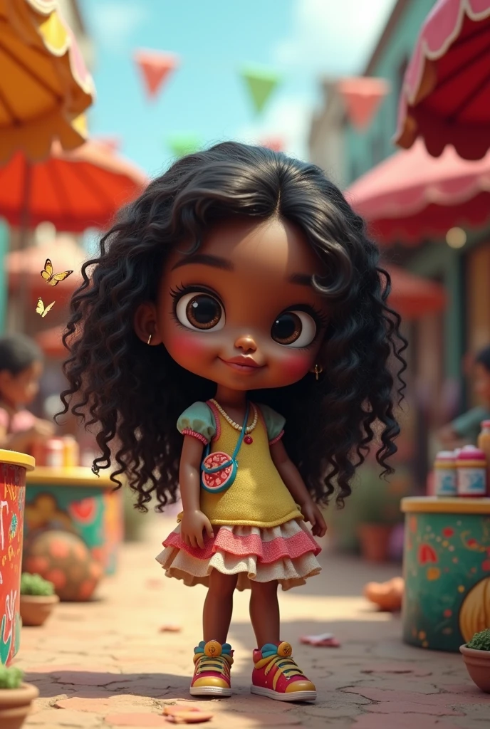 Create a girl named Sheyla Ali with dark skin and 1 meter tall.60 weighs 64 kg black hair and black eyes 