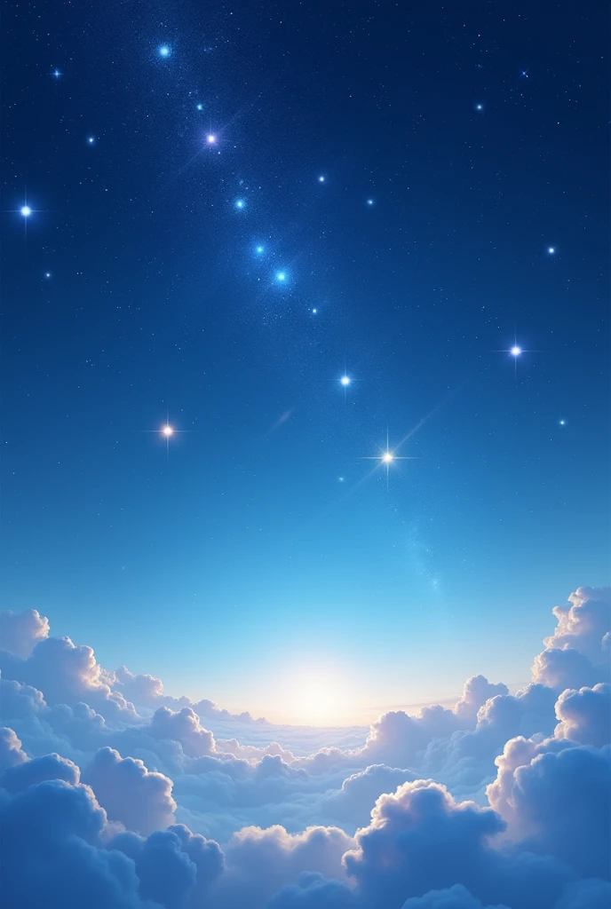 Creat a realistic image having full of unique stars . Theme should be sky blue and white 