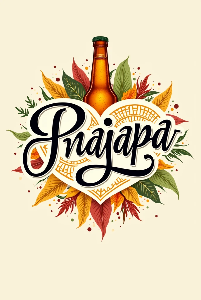 create a logo for a restaurant with oriental characteristics, Italian pasta dough, Indian spices, Brazilian family, store name written "PraJapa" and bottle of beer