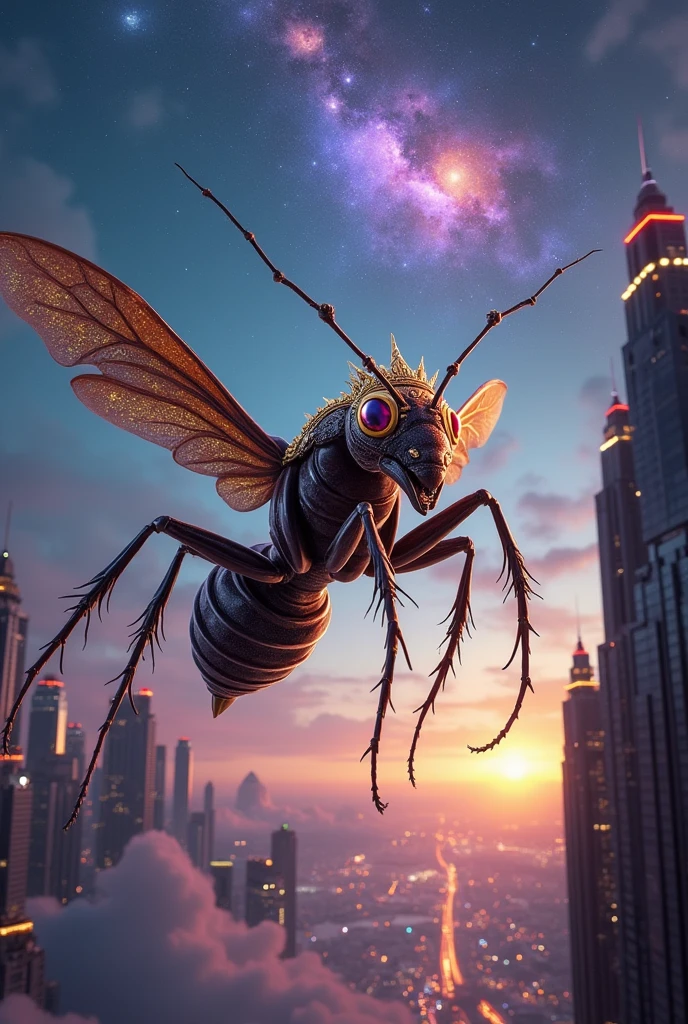 Ant as a king of universe traveling for destroying another universe between sky scrappers