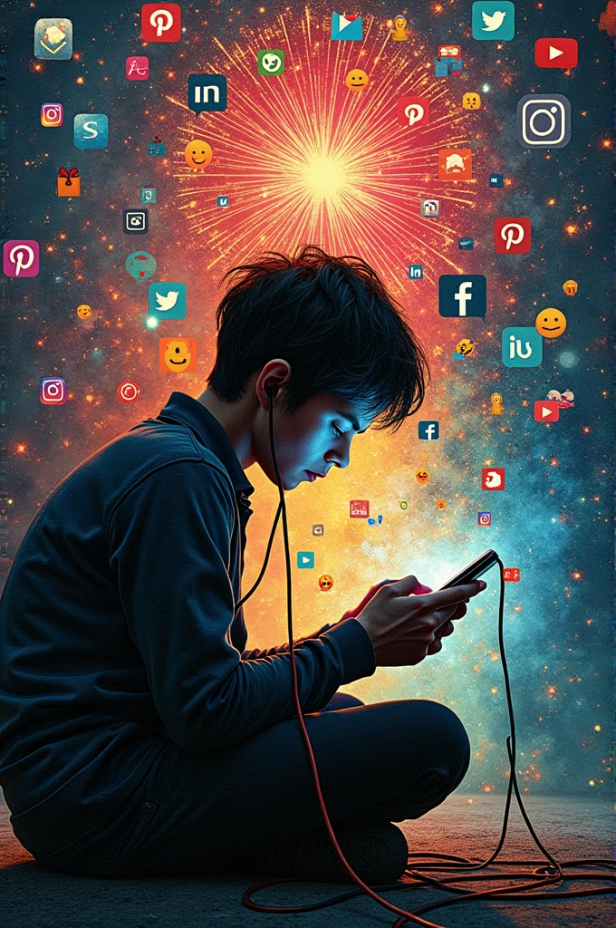 A collage that represent the adccition of the social media
