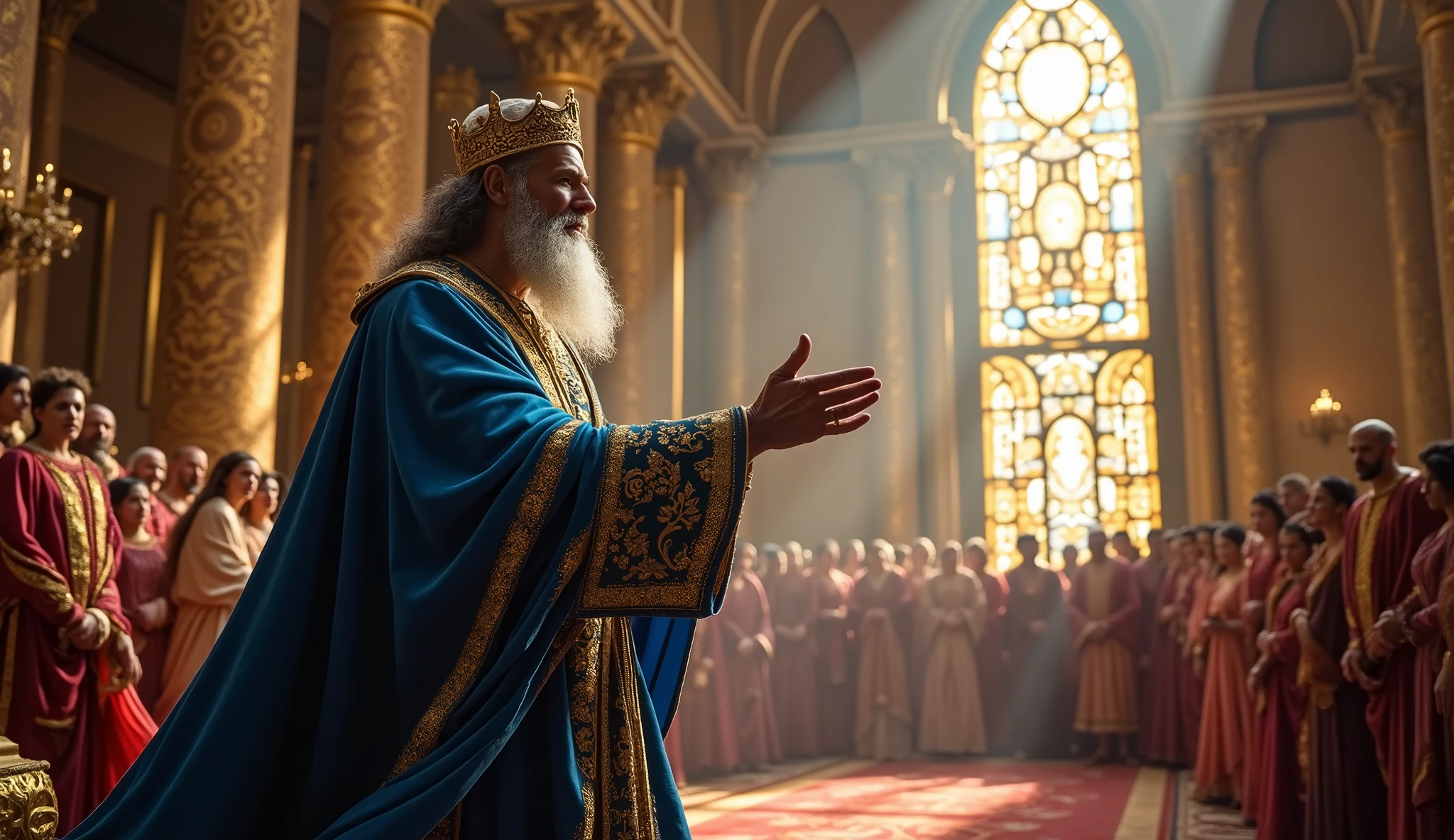 And how much more excellent is it to choose understanding rather than silver?!' This is the first secret to true prosperity: wisdom is not a luxury, is the foundation upon which all sustainable wealth is built. King Solomon giving a speech before his throne