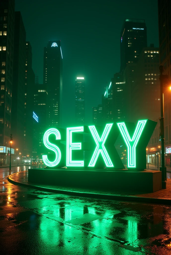 text "SEXY", night mode, green, city night