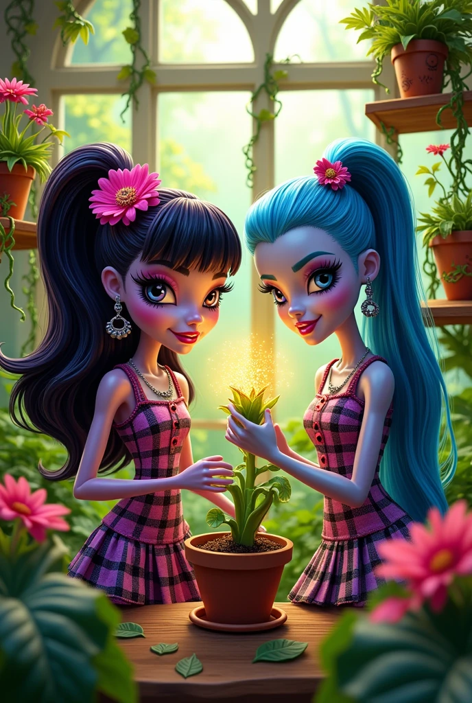 Give me a picture of Monster High where you can see it up close and where they are taking care of and growing plants.