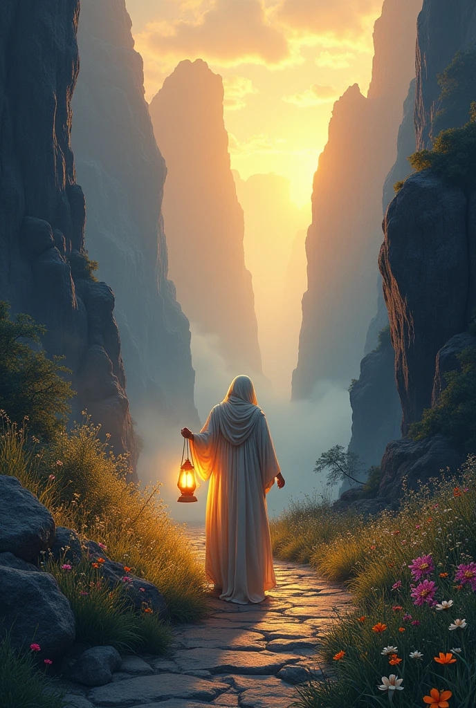 Create an evocative image illustrating the concept of needing guidance during challenging times, inspired by the phrase 'In many moments, the path may seem difficult and challenging, and it is in these times that we most need a guide, someone to lead us safely and show us the right direction.' Visualize a winding and rugged path through a dramatic landscape, with steep cliffs and obstacles representing life's difficulties. In the center, depict a wise and reassuring guide—perhaps an individual with a lantern or a staff—leading the way with a clear, illuminated path ahead. The scene should balance the sense of struggle with the presence of a guiding light or figure, symbolizing support and direction. Soft, comforting light should highlight the guide's presence and the safe passage through the challenging terrain, 16k resolution, ultra HD, realistic, vivid colors, pen and ink technique, perfect composition, octane render radiating with soft, volumetric, cinematic lighting, trending on ArtStation, photorealistic concept art, artistic photography, ultra fine, highly detailed, beautiful, detailed, intricate, insanely detailed, octane render, trending on ArtStation, 16k artistic photography, photorealistic concept art