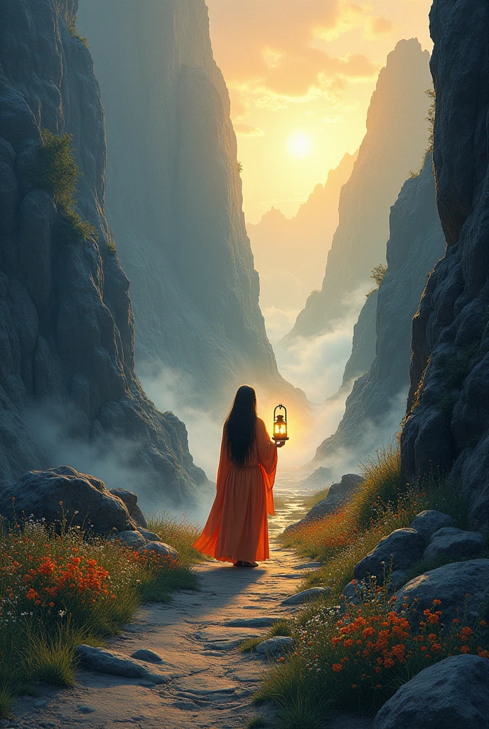 Create an evocative image illustrating the concept of needing guidance during challenging times, inspired by the phrase 'In many moments, the path may seem difficult and challenging, and it is in these times that we most need a guide, someone to lead us safely and show us the right direction.' Visualize a winding and rugged path through a dramatic landscape, with steep cliffs and obstacles representing life's difficulties. In the center, depict a wise and reassuring guide—perhaps an individual with a lantern or a staff—leading the way with a clear, illuminated path ahead. The scene should balance the sense of struggle with the presence of a guiding light or figure, symbolizing support and direction. Soft, comforting light should highlight the guide's presence and the safe passage through the challenging terrain, 16k resolution, ultra HD, realistic, vivid colors, pen and ink technique, perfect composition, octane render radiating with soft, volumetric, cinematic lighting, trending on ArtStation, photorealistic concept art, artistic photography, ultra fine, highly detailed, beautiful, detailed, intricate, insanely detailed, octane render, trending on ArtStation, 16k artistic photography, photorealistic concept art