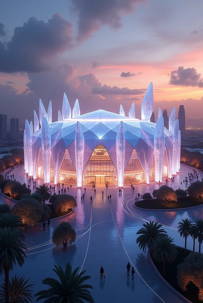 Create a concept design arena based on a diamond and please show me the exterior design