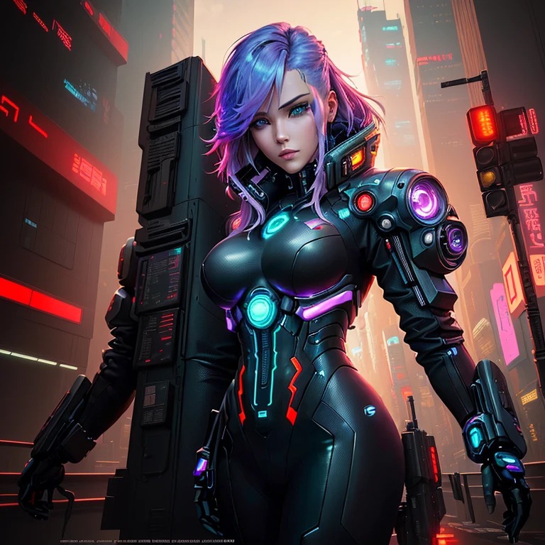 woman in futuristic suit standing against city background, cyberpunk anime art, anime cyberpunk art, high quality cyberpunk art, cyberpunk art, ghost in shell art style, cyberpunk art, digital cyberpunk anime art, digital cyberpunk - anime art, style Raymond Swanland, advanced digital cyberpunk art, female gender cyberpunk anime girl, in the style of ghost in the shell