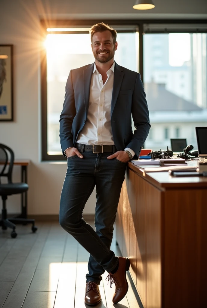 naughty man, German, stark, 33 years old. Smart but casual outfit, businessperson, heir