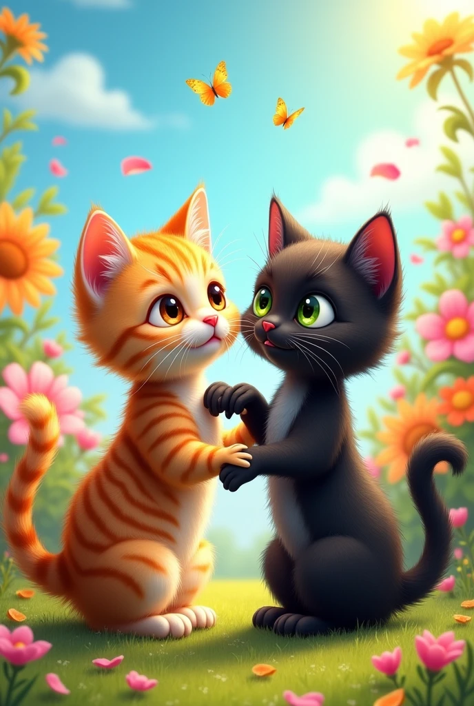 Two cute cats making a heart shape with their tails