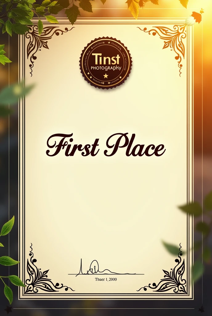 A certificate for the first place of a photography competition