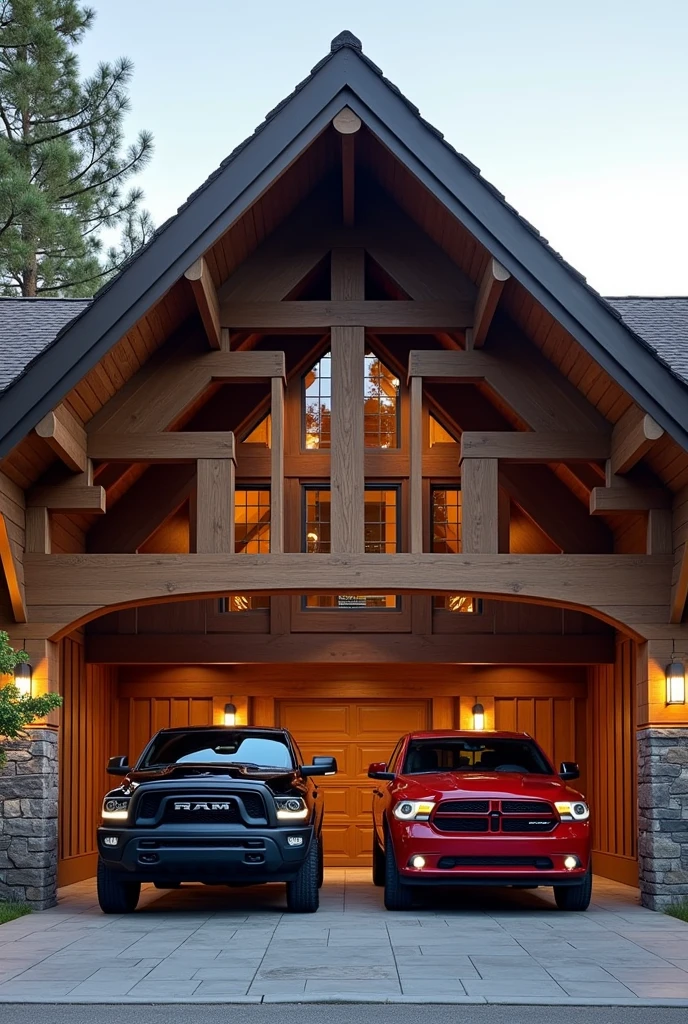 • Ceiling: Gable roof with traditional design.
• Garage: Space for 2 vehicles the ram trx and the dodge challenger • Image: Detailed plan of the Family Model.