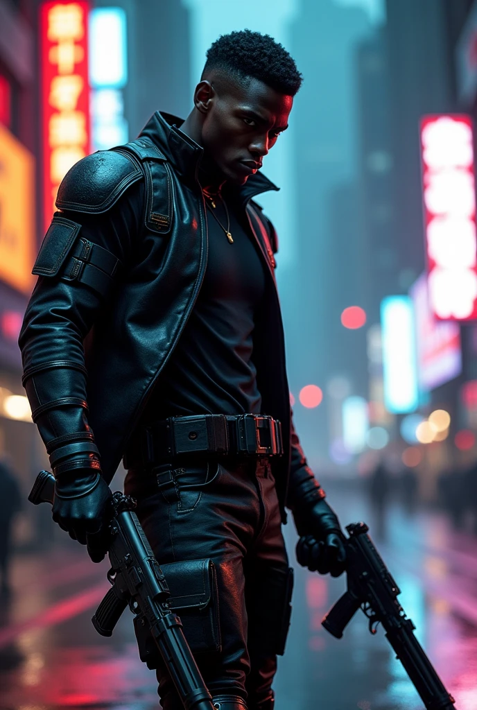 Create a black male character who uses two daggers and two sniper pistols