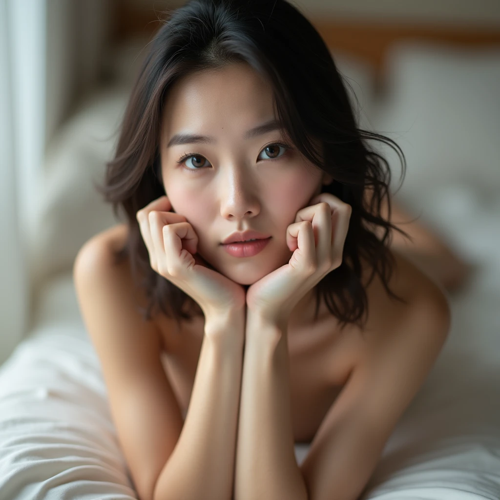 Realistic photo, 25 year old Japanese woman, nude, Lie on the bed with your legs spread, Detailed face and body, Natural light, High resolution, photoRealistic, (Highest quality,8k,High resolution,masterpiece:1.2),Very detailed,(Realistic,photoRealistic,photo-Realistic:1.37),Realistic skin texture,Fine eyes and lips,Beautifully detailed face,Long eyelashes,Smooth Skin,Natural body shape