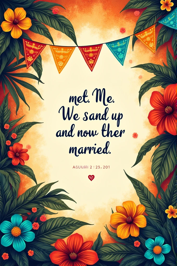 Wedding invitation with a Yucatecan theme, Where you say "we met, We grew up and now we are married"