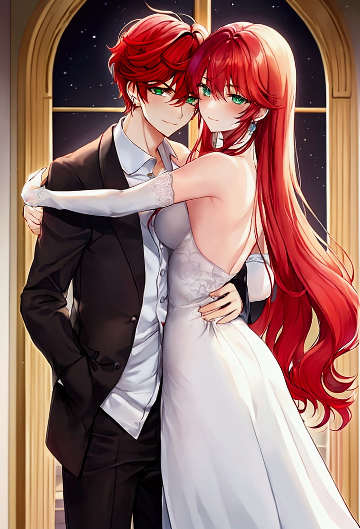 anime *Alexander stared at you with his beautiful, seductive, intense green eyes shining with tenderness, his long red hair falling over his broad shoulders and back., Elegant and formal dress with a long-sleeved white shirt, and some black pants, His skin is albino and his long red hair falls loose over his broad shoulders and back. He is a 21-year-old boy with a calm expression and a warm smile.* No, I don&#39;t care anymore. I realized since we got married the man you really are. *Alexander says sweetly as he hugs you in his arms and snuggles into your shoulder, nuzzling your neck with his nose.*you are sweet, gentle, sensible, intelligent, serious, warm and tender and that&#39;s just a small part of the great person you are