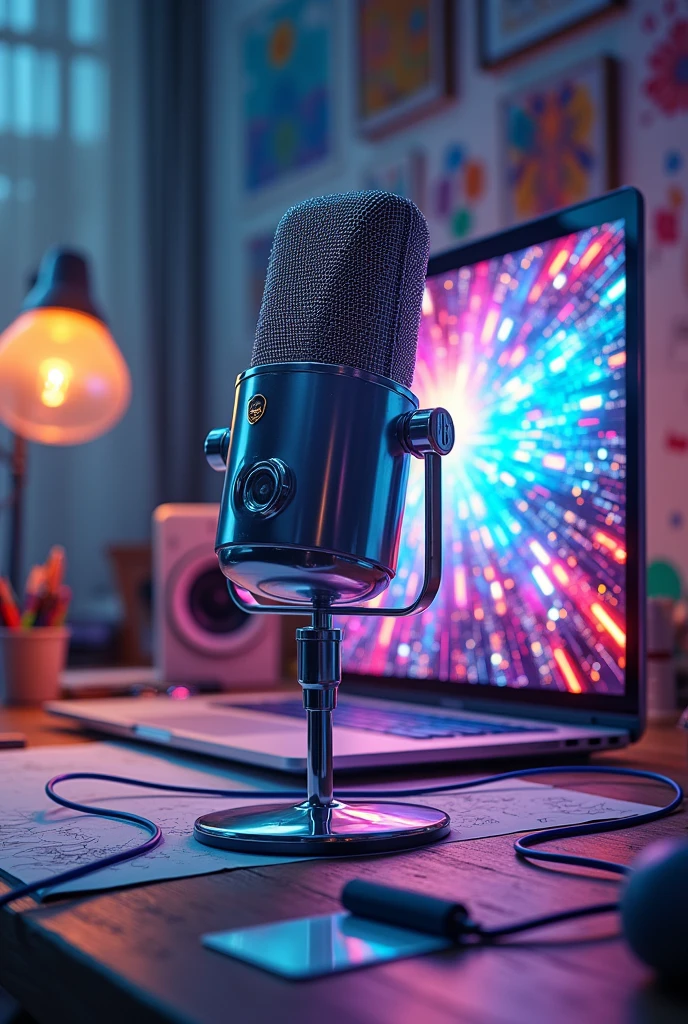 Create a fusion between a television camera, a microphone and a laptop with a digital design between the careers of social communication and graphic design